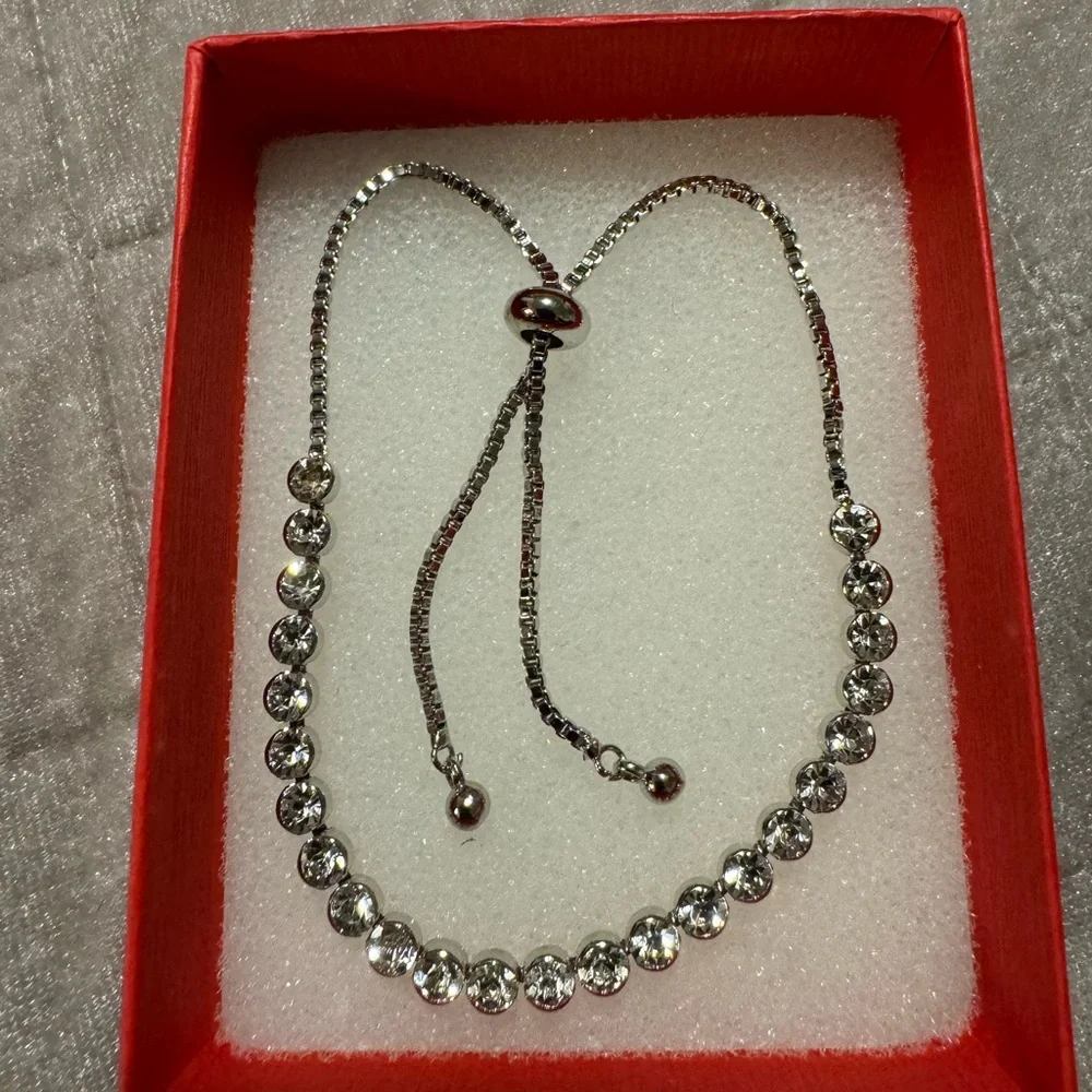 Adjustable Silver Rhinestone Bracelet - Picture 2 of 6